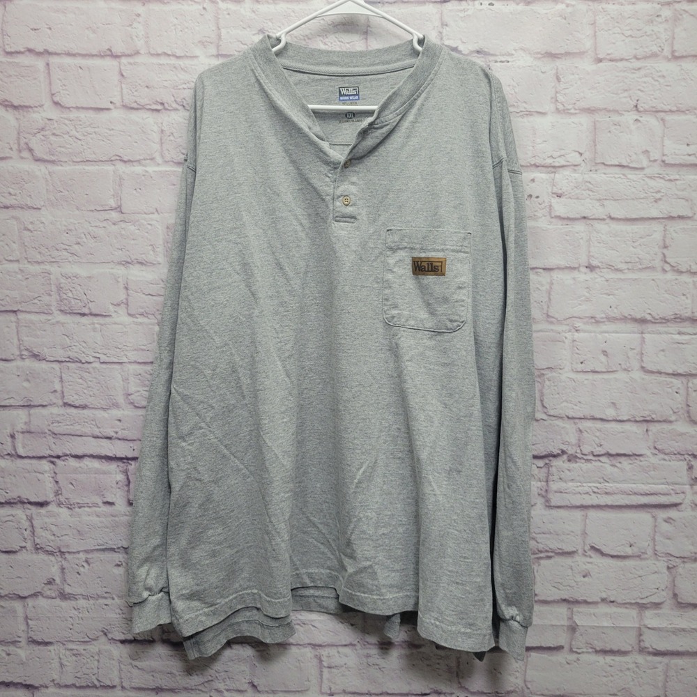 Walls Workwear Long Sleeve Shirt Mens XXL Gray Pocket Casual Stretch Comfort
